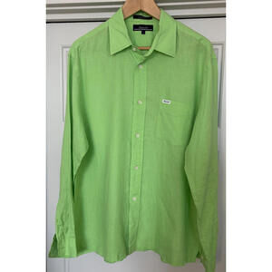 Falconnable Linen Long Sleeve Button Down Shirt in Green Size L